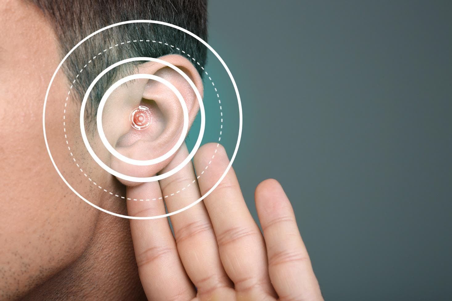 Young man with symptom of hearing loss Young man with symptom of hearing loss