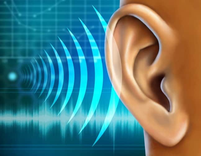 Ear with sound wave beside it representing audiometry concept